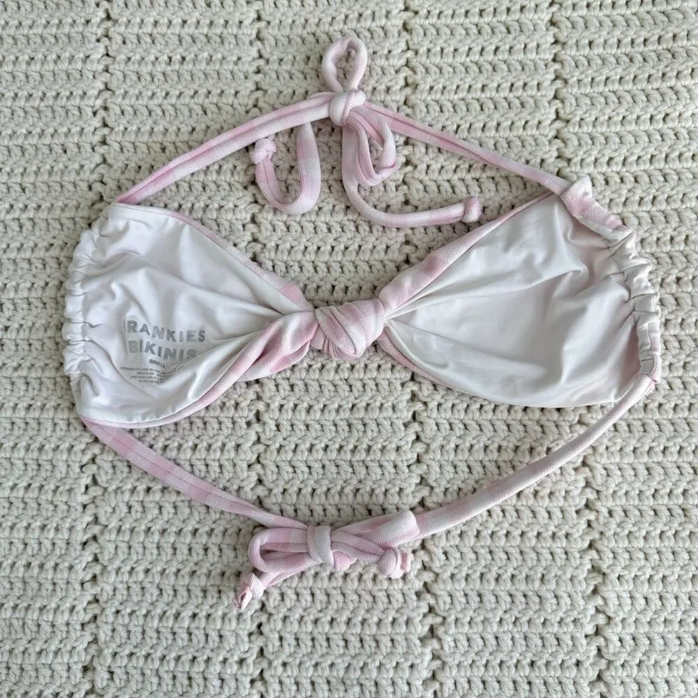 Frankies Bikinis Gabe Halter String Top Size S In Pink Picnic Gingham Checkered
